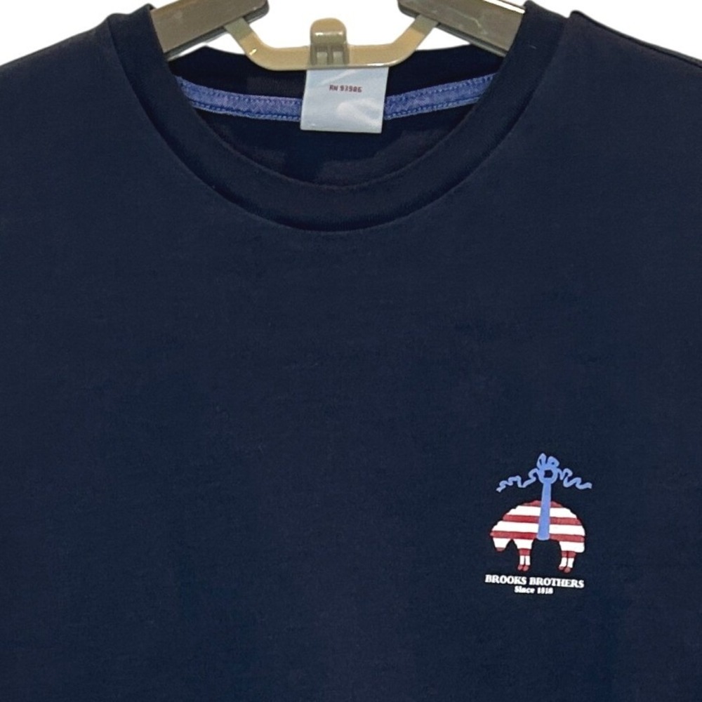 Brooks Brothers T Shirt Small Mens Navy‎ Blue Flag Graphic Golden Fleece Tee